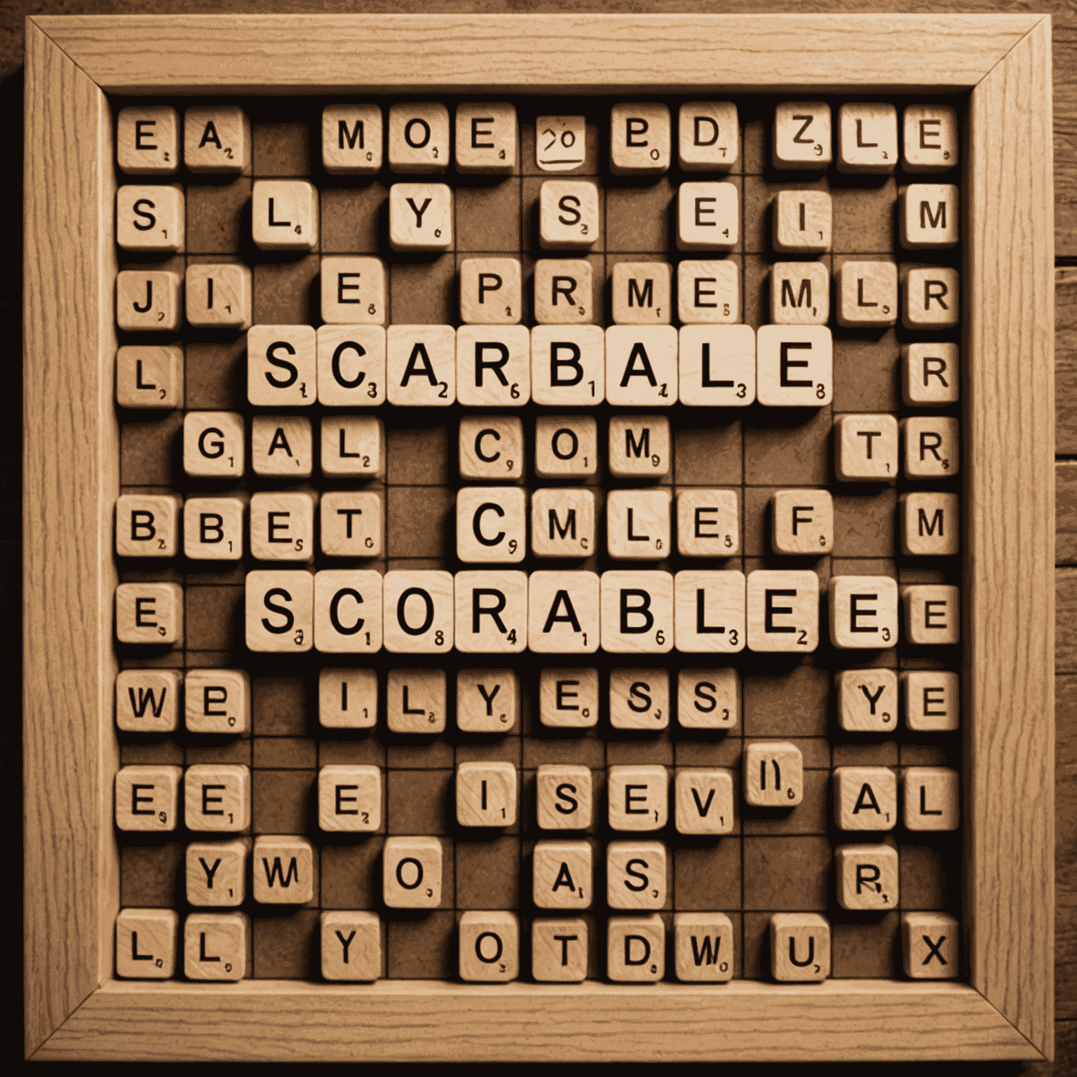 Plansza do gry Scrabble z ułożonymi słowami, stojak z literkami